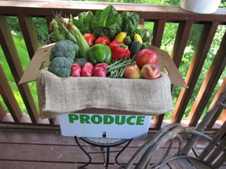 Large box of fruit and produce